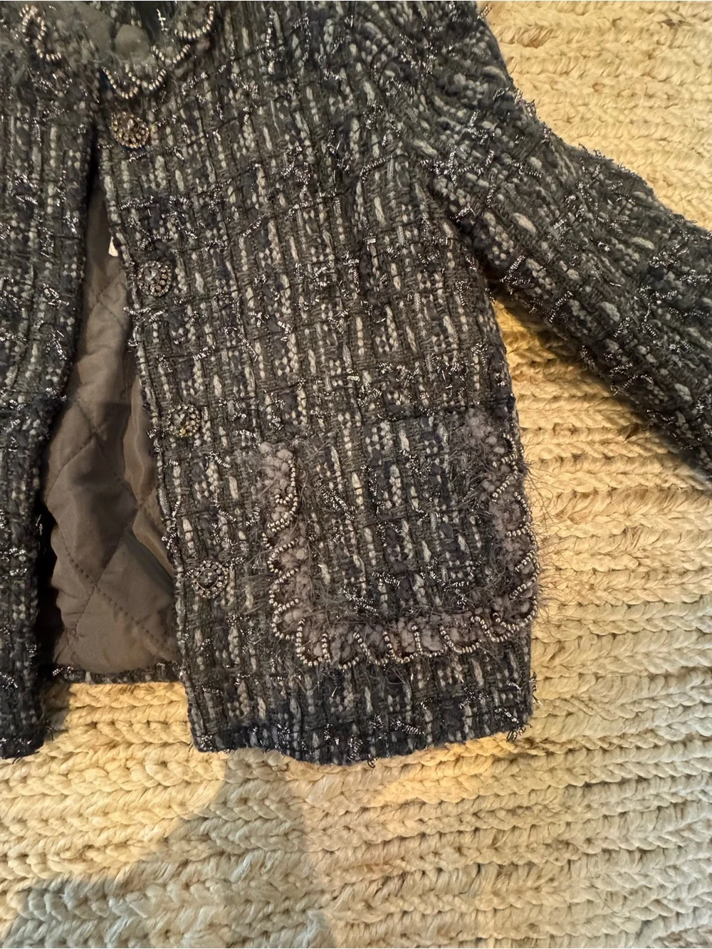 Kiki and Jojo Charcoal Textured Tweed Cropped Jacket